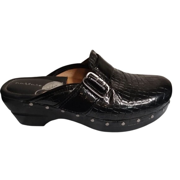 Nurture Black Patent Leather Reptile Pattern Libby Slip Clogs Size 7 US - Picture 4 of 9